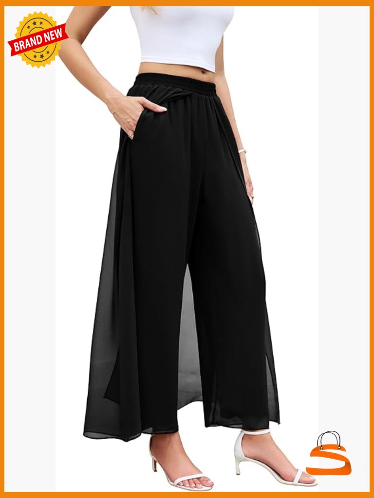 Wide Leg Dress Pant With Pockets Elastic High Waist Trouser